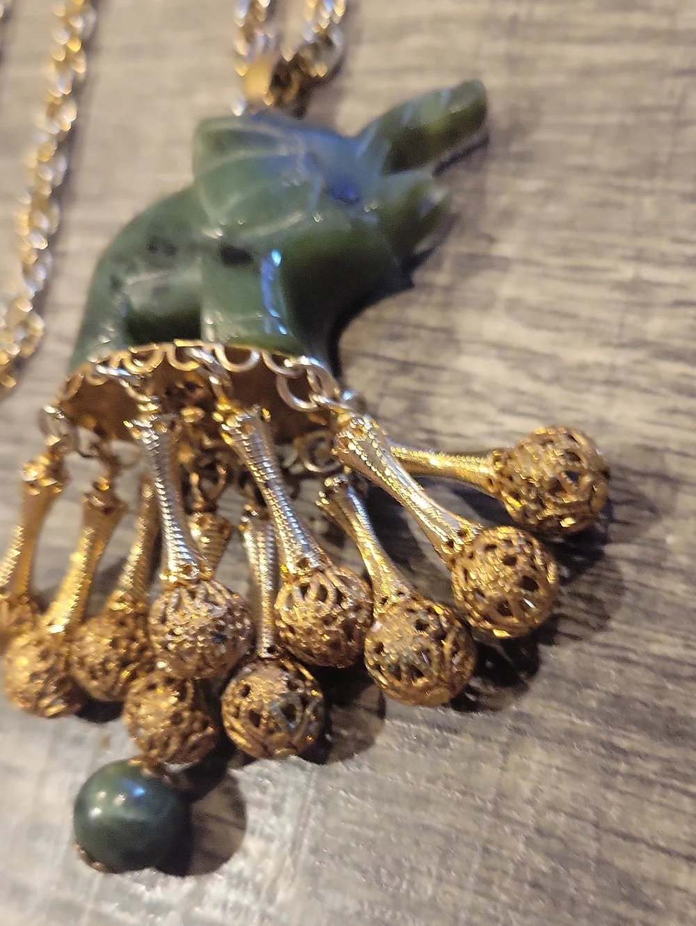 Jade Elephant Necklace  Vintage / 24 In./ EUC
